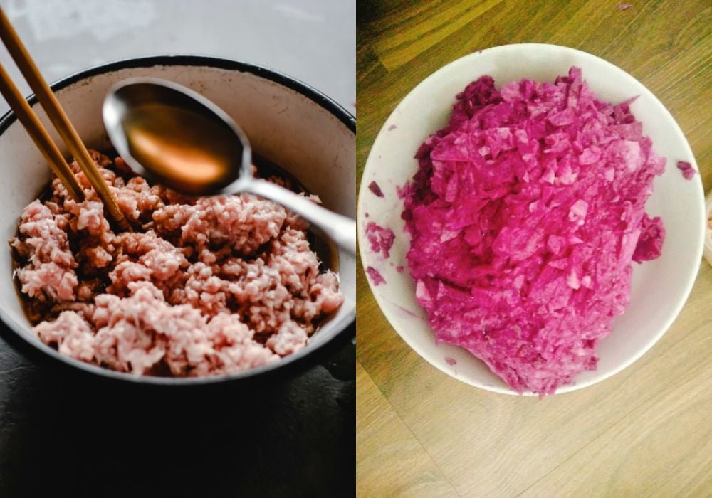 Ướp thịt và nạo khoai