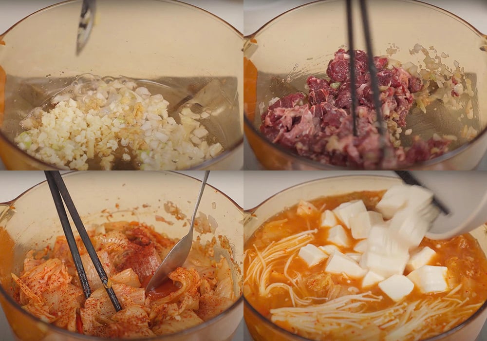 Các bước làm canh kim chi thịt bò