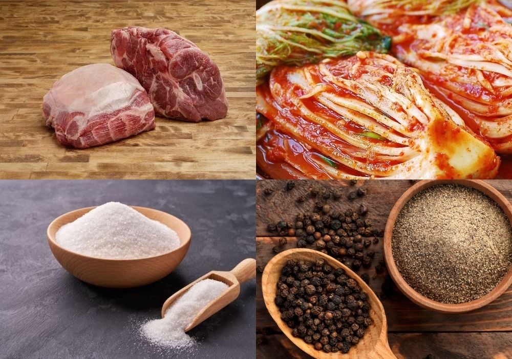 Nguyên liệu làm canh kim chi thịt heo