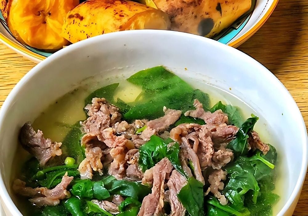 Canh mồng tơi với thịt bò