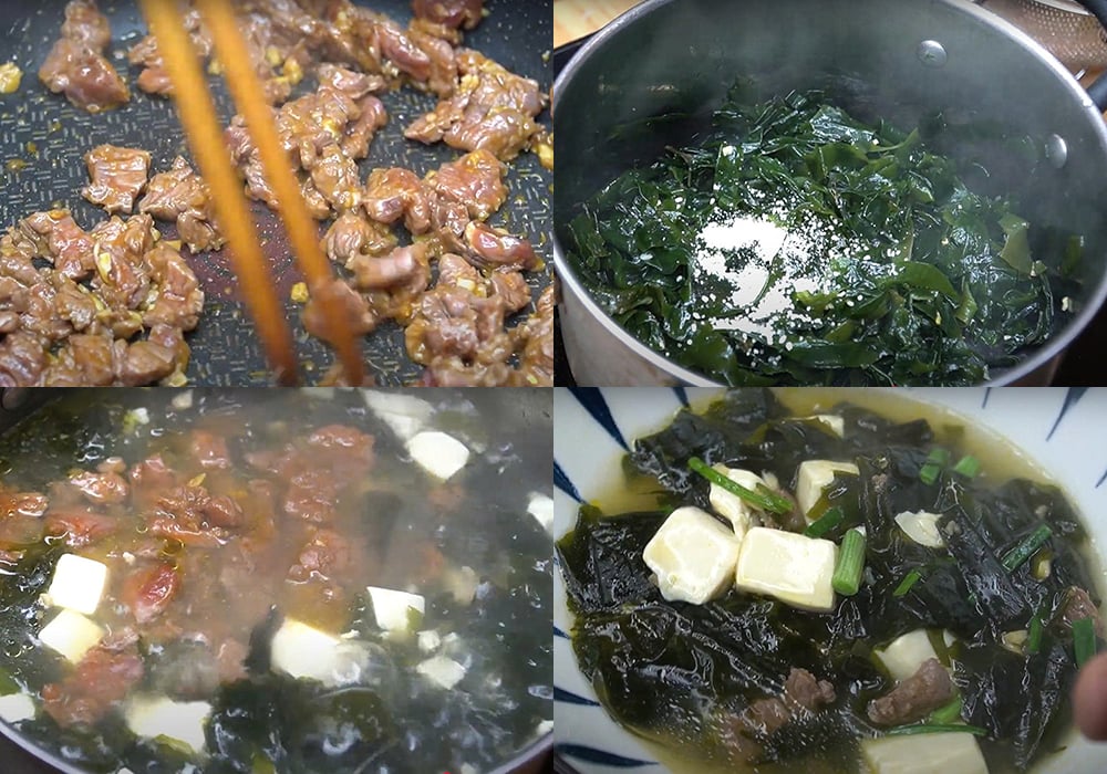Các bước làm canh rong biển thịt bò