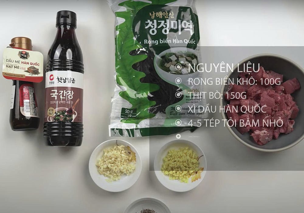 Nguyên liệu làm canh rong biển thịt bò