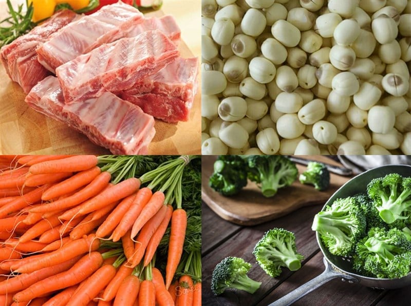 Nguyên liệu làm canh sườn hầm hạt sen