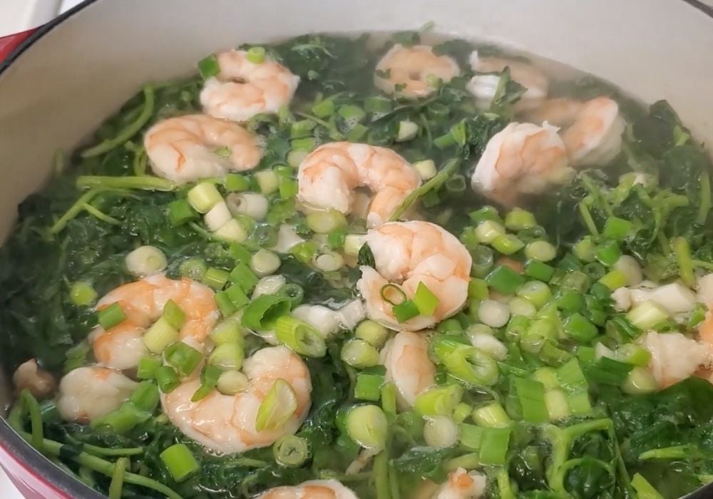 Canh xà lách xoong Nhật nấu tôm tươi
