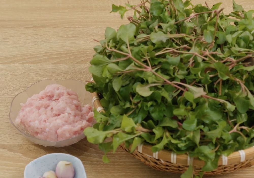 Nguyên liệu làm canh xà lách xoong Nhật thịt bằm