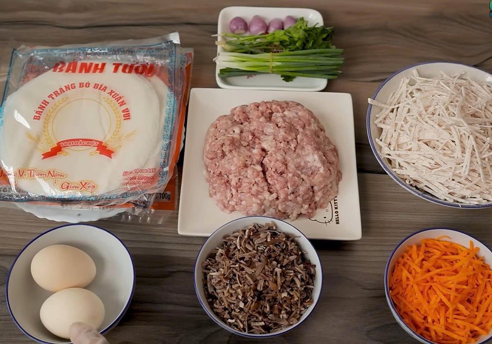 Nguyên liệu làm chả giò tôm thịt khoai môn