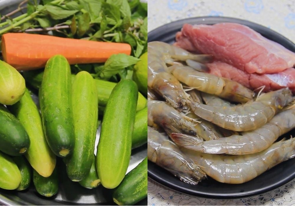 Nguyên liệu làm gỏi dưa leo tôm thịt