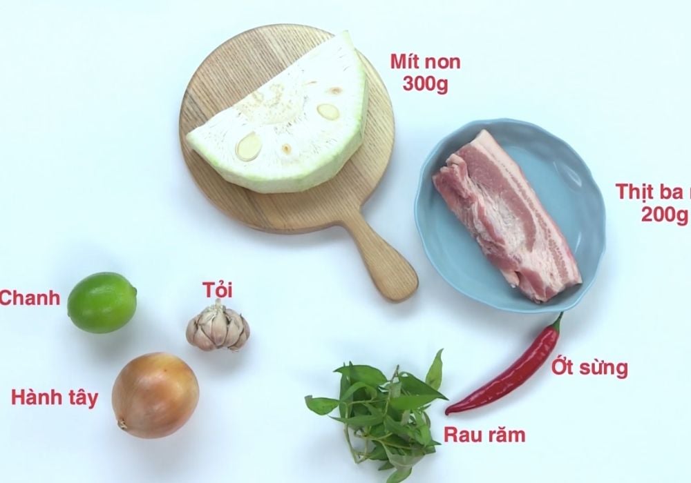 Nguyên liệu làm gỏi mít non thịt ba chỉ