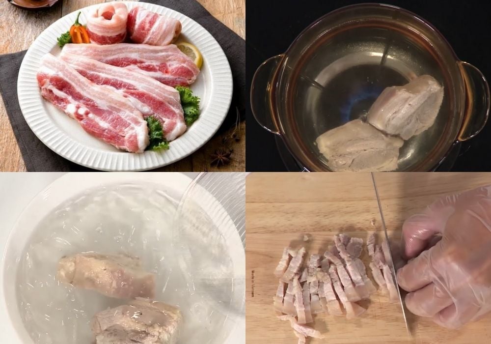 Sơ chế và luộc thịt ba chỉ