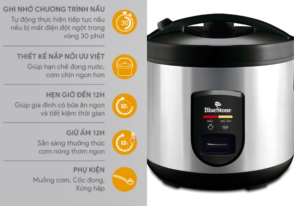 Nồi cơm điện tử BlueStone có nhiều ưu điểm vượt trội