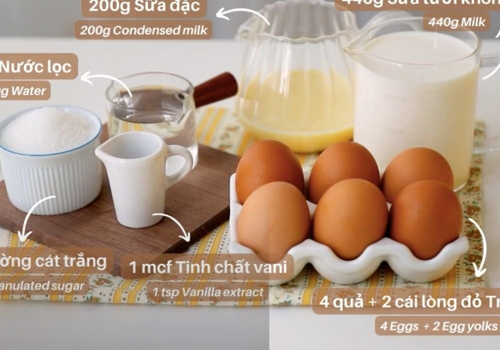 Nguyên liệu làm bánh flan bằng nồi chiên không dầu