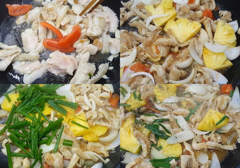 Các bước làm lòng bò xào dứa