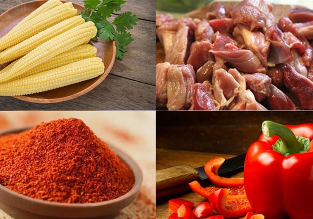 Nguyên liệu làm mề gà xào ớt Tứ Xuyên
