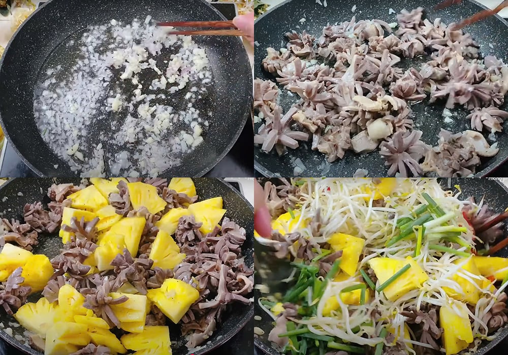 Làm lòng mề gà xào dứa