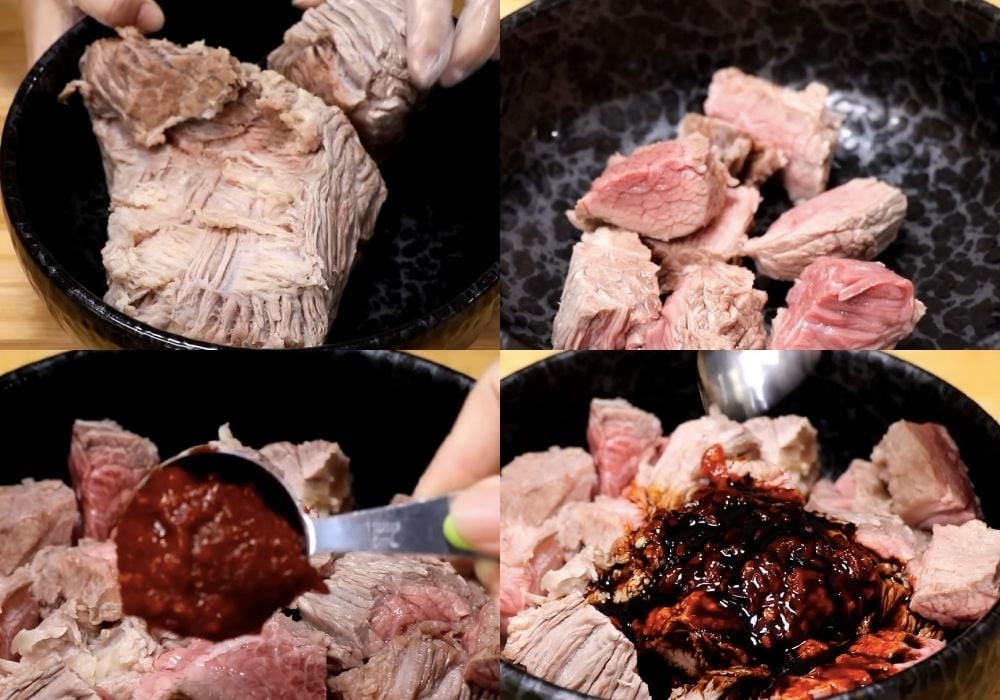 Ướp gầu bò và xào gầu bò