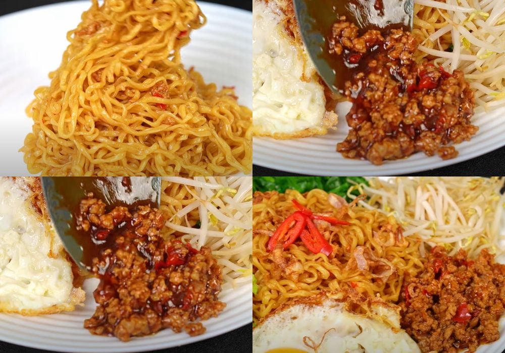 Trộn mì với thịt băm