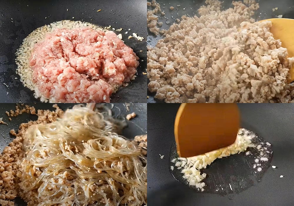 Các bước làm miến xào thịt băm