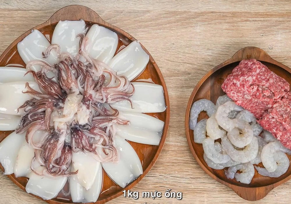 Nguyên liệu làm mực dồn thịt chiên nước mắm
