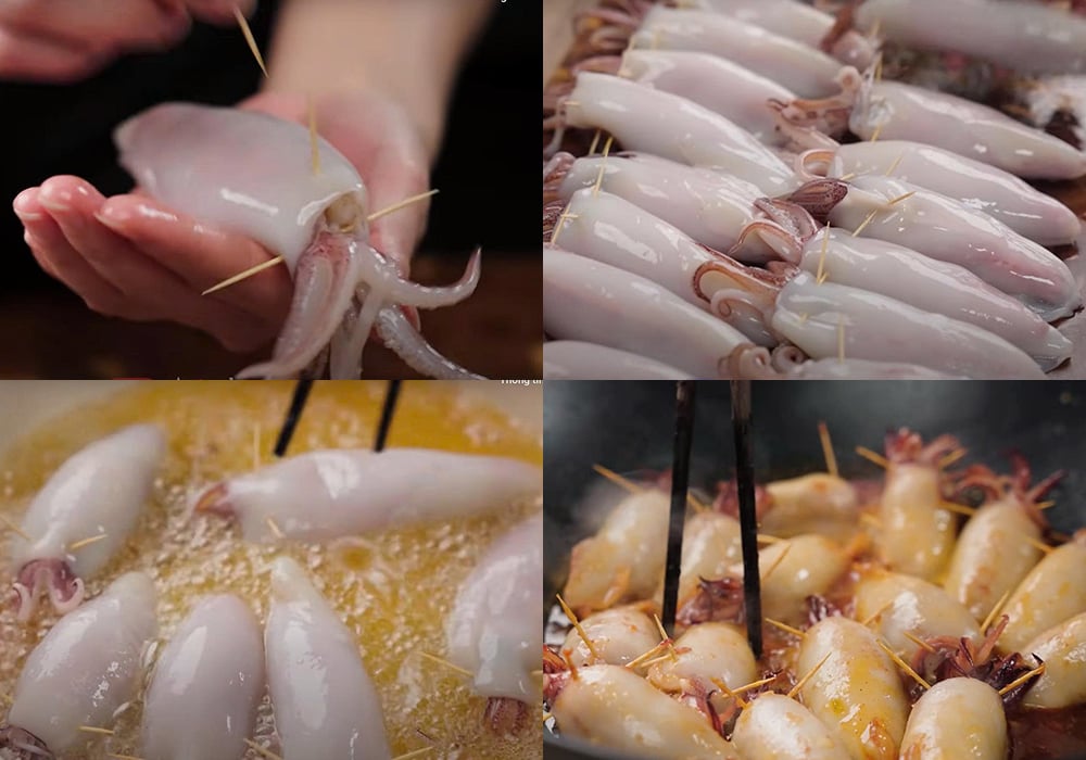 Các bước làm mực dồn thịt chiên nước mắm