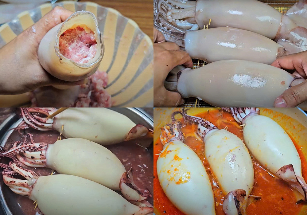 Các bước làm mực nhồi thịt chiên sốt cà chua