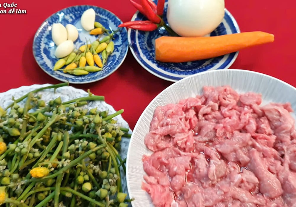 Nguyên liệu làm ngọn mướp xào thịt bò
