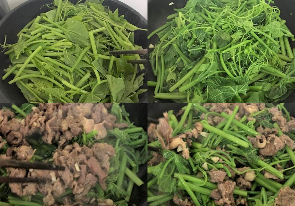 Các bước làm ngọn su su xào bò