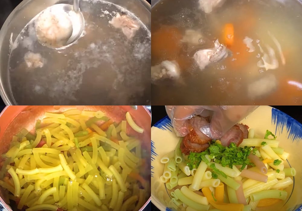 Các bước làm nui nấu sườn heo thịt xá xíu