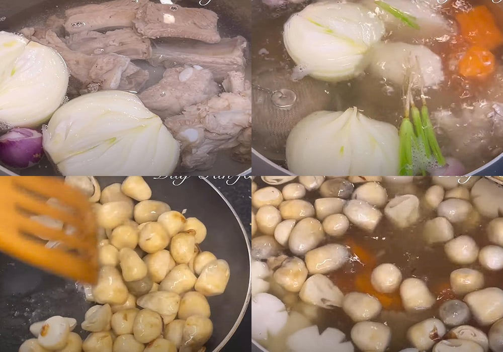 Các bước làm nui nấu sườn heo rau củ