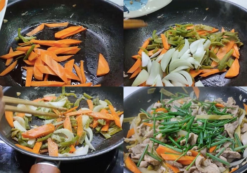 Xào rau tiến vua và cà rốt