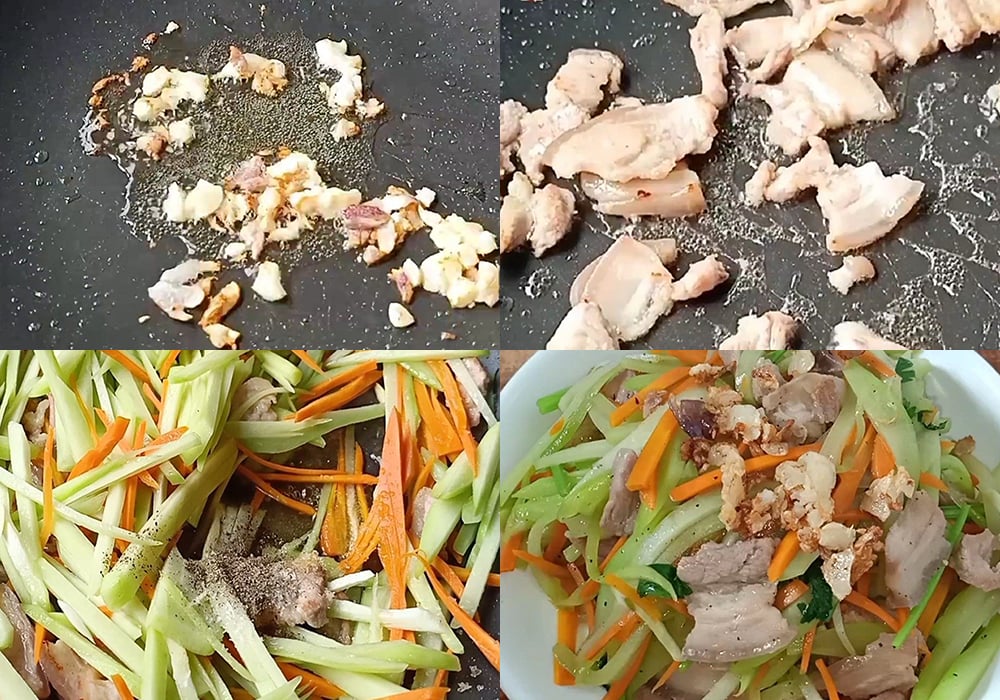 Các bước làm su su xào thịt ba rọi