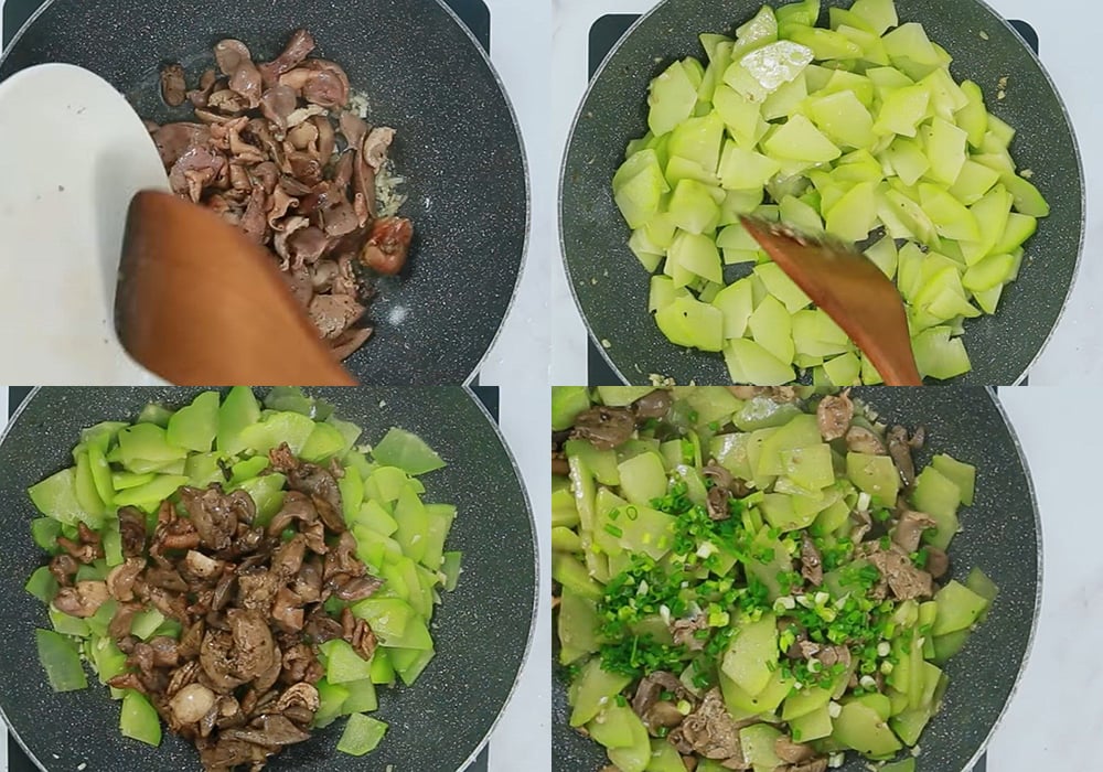 Các bước làm su su xào tim heo