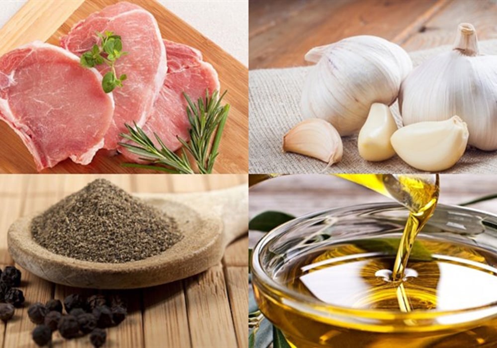 Nguyên liệu làm sườn cốt lết chiên tỏi