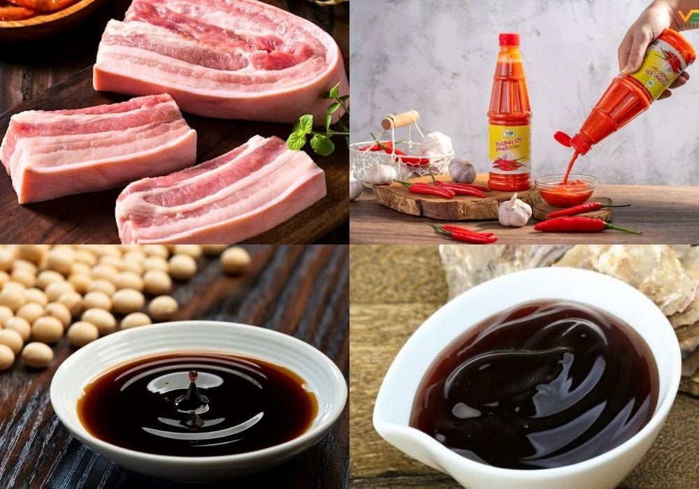Nguyên liệu làm thịt ba chỉ rim mặn ngọt