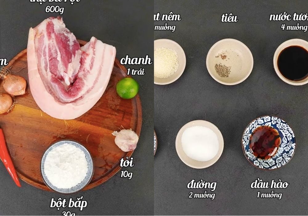 Nguyên liệu làm thịt ba chỉ rim mặn ngọt