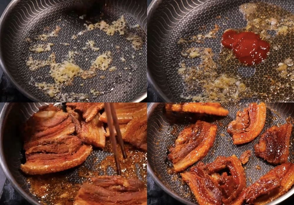 Chiên thịt với nước mắm