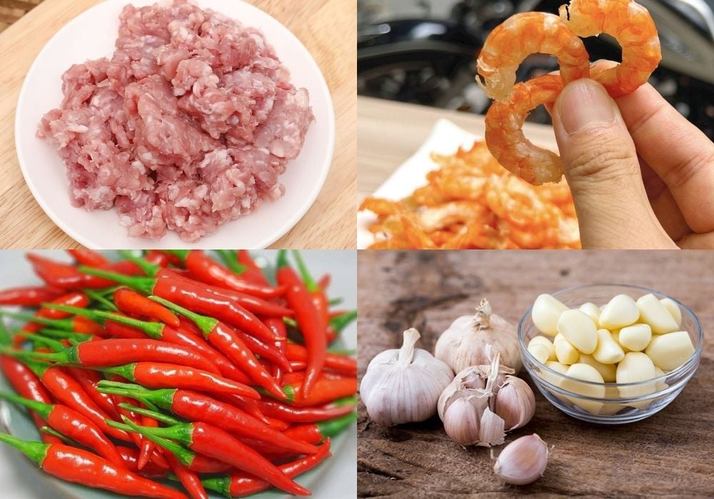 Nguyên liệu làm thịt băm kho quẹt