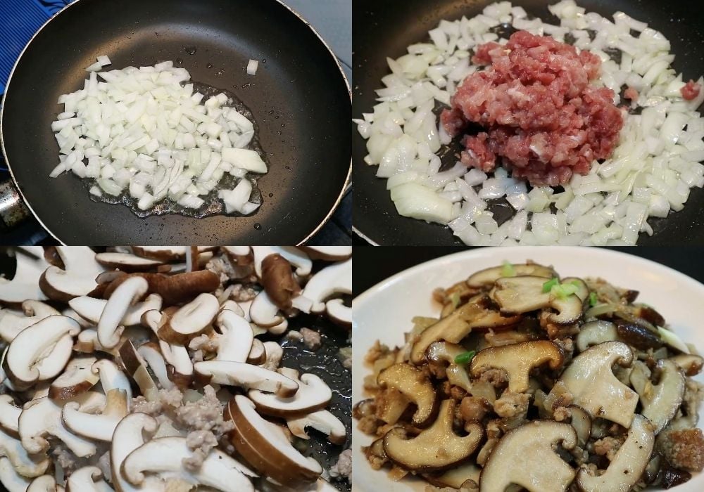 Xào thịt băm với nấm
