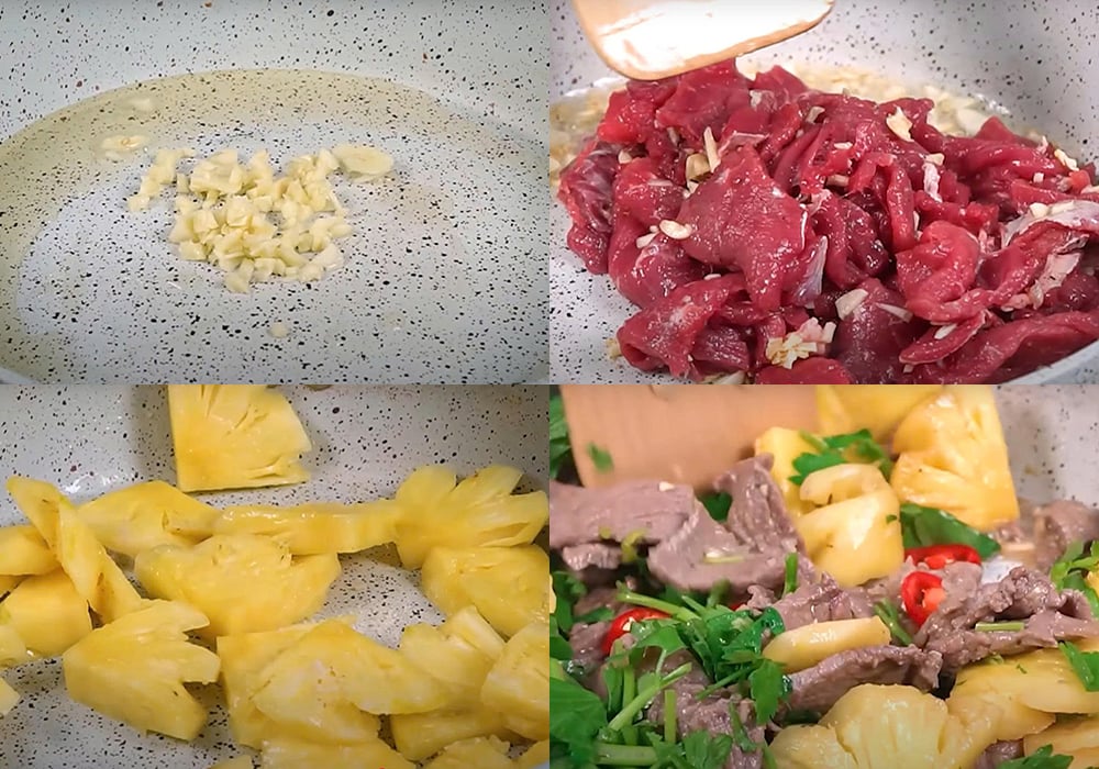 Các bước làm thịt bò xào dứa