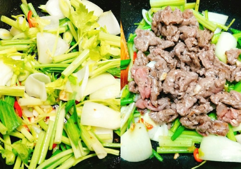 Xào thịt bò hành tây cần tây