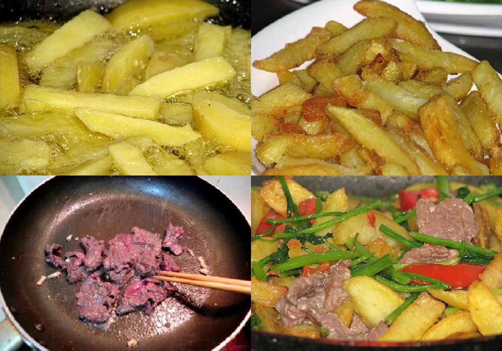 Chiên khoai tây và xào thịt bò