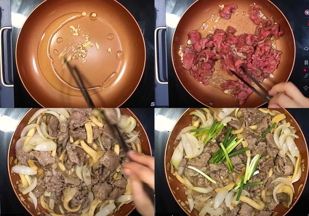 Các bước làm thịt bò xào nấm