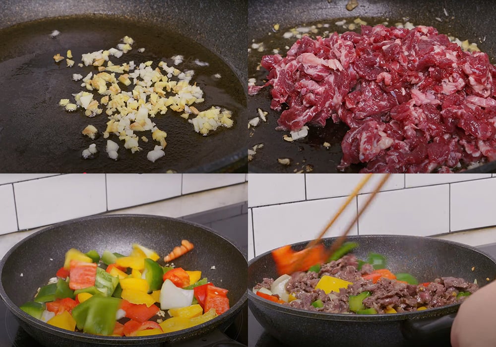 Các bước làm bò xào ớt chuông