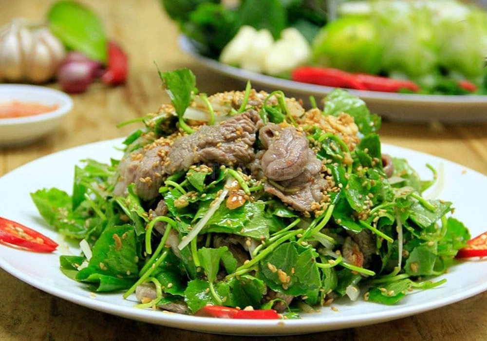 Rau má xào thịt dê