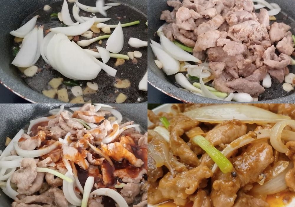 Xào hành tây và hoàn thiện món ăn