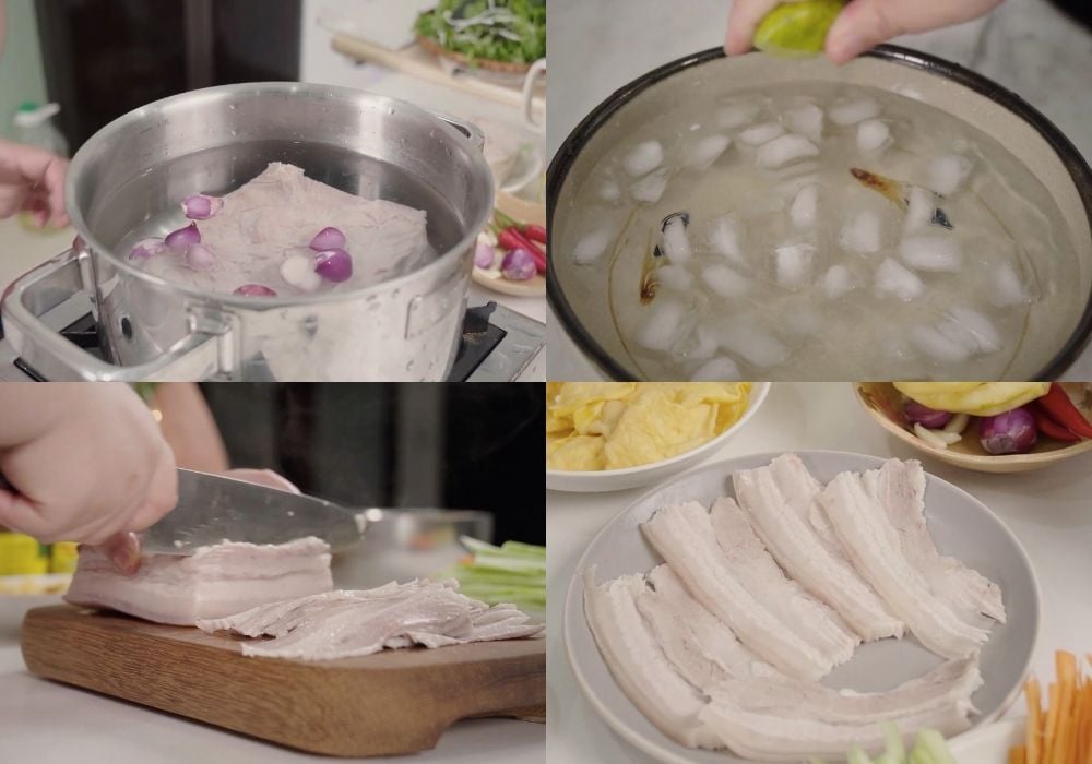 Sơ chế và luộc thịt heo