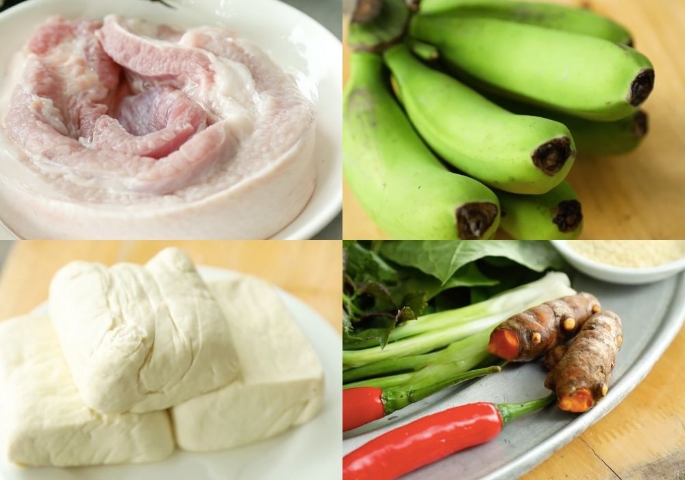 Nguyên liệu làm thịt om chuối đậu