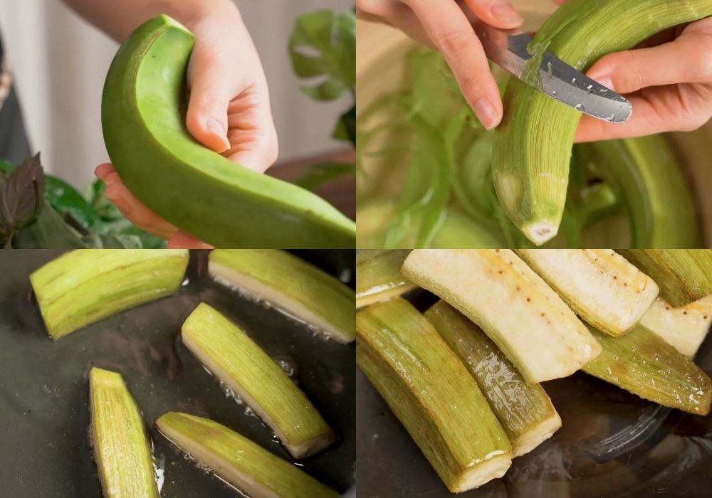 Sơ chế và chiên chuối xanh