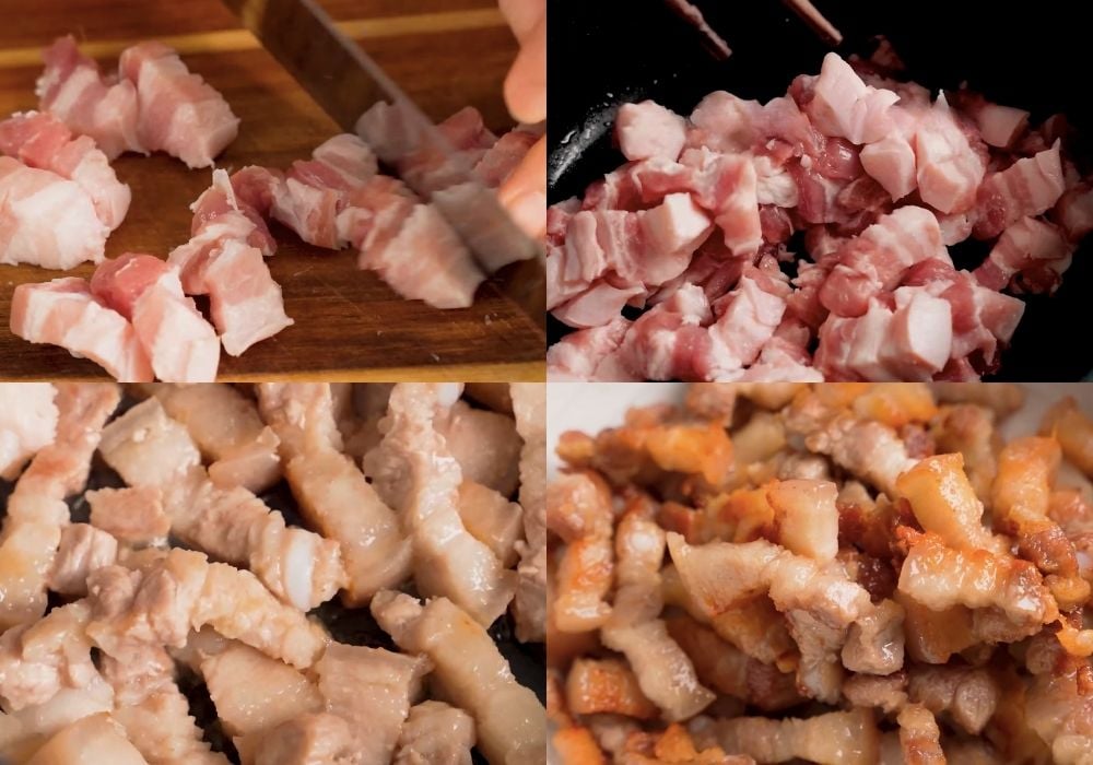 Sơ chế và xào thịt ba rọi