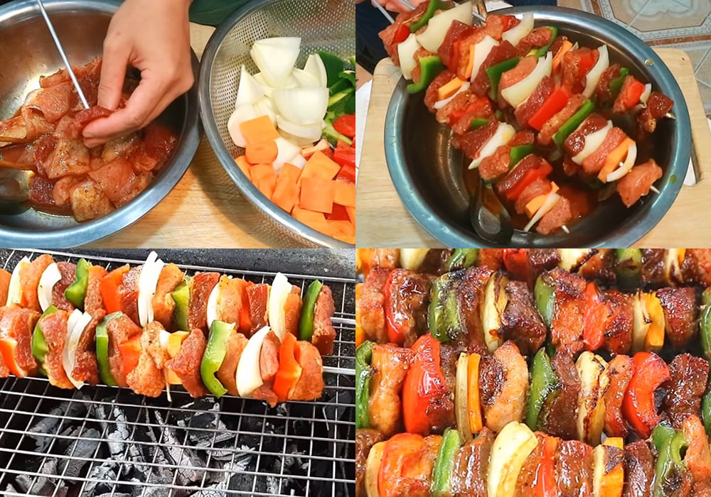Cách làm thịt xiên nướng rau củ