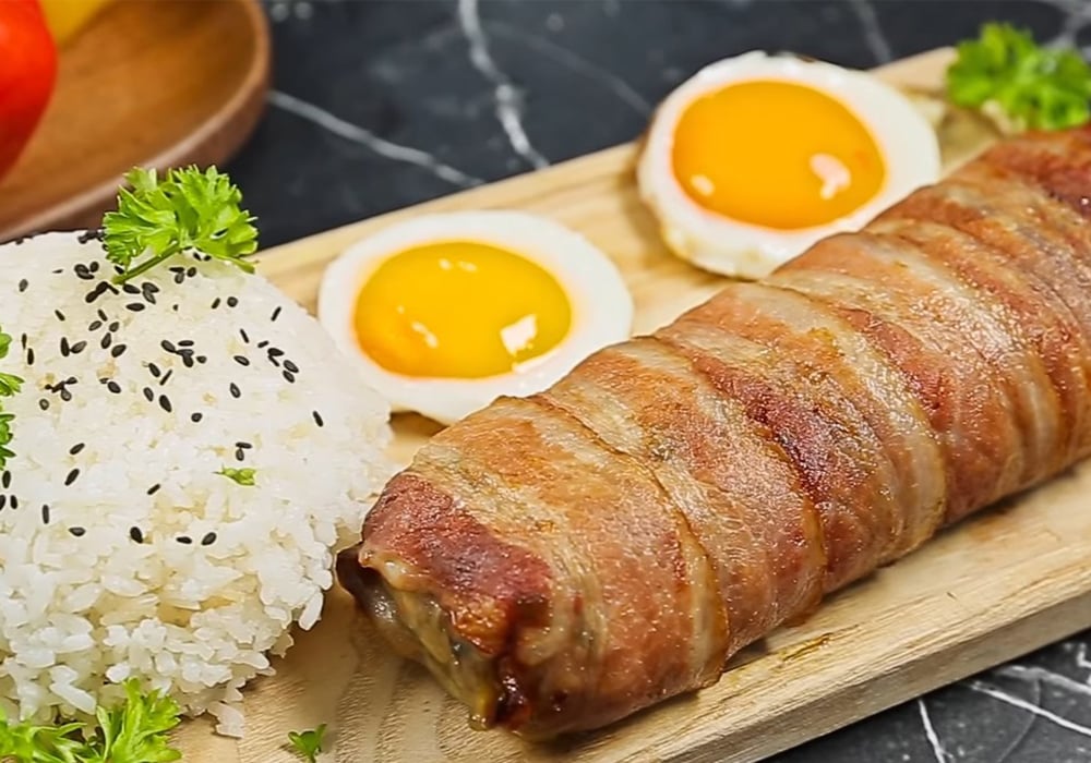 Thịt xông khói cuộn phô mai nướng